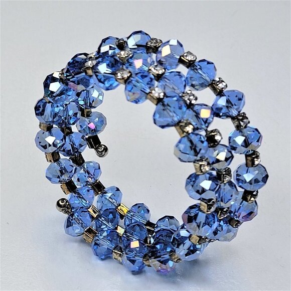 BLUE Sparkling Crystal Glass Wrap Around Bracelet - Picture 1 of 11